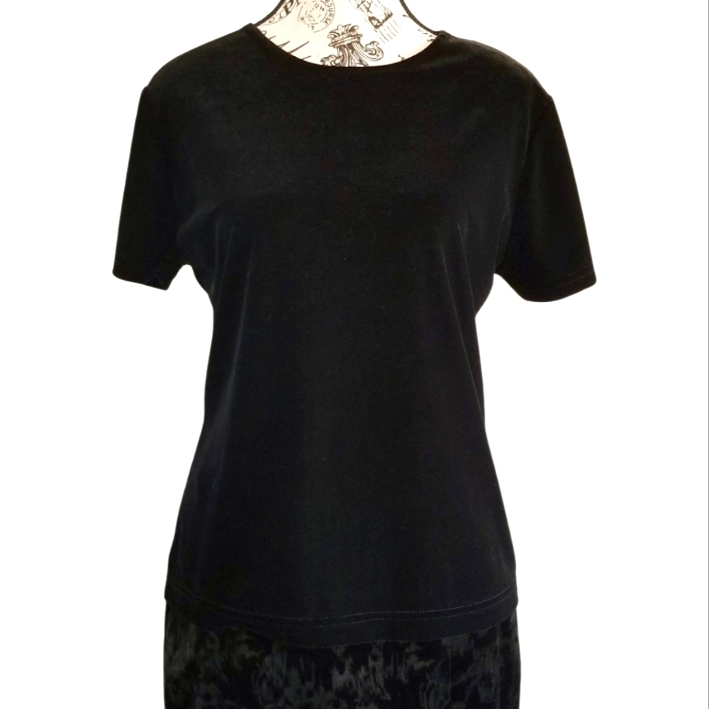 🇨🇦 Vintage 90s Black Velvet Stretch Top Made in Canada Size Medium